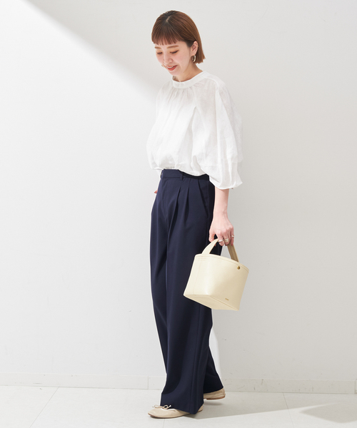 B.C STOCK(ベーセーストック)の「T/Rセンタープレスタックパンツ(スラックス・レディース・チャコールグレー/ベージュ/ネイビー・FREE)」の8枚目の写真