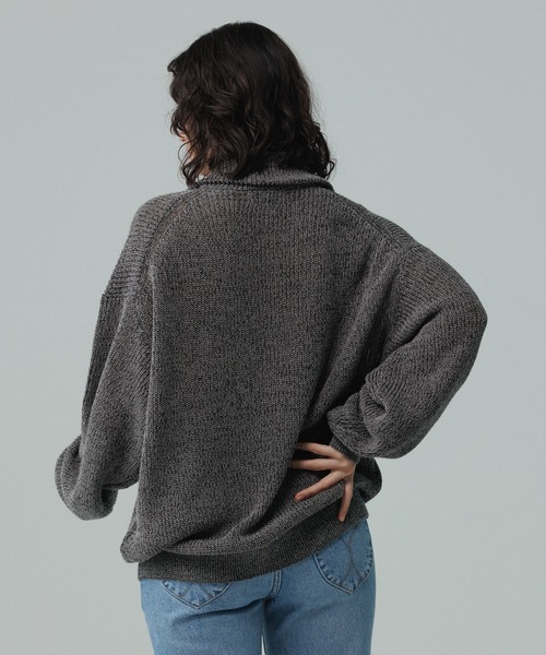 ADAM ET ROPE'（アダムエロペ）の「コットンリネン メランジ ニット ハーフジップ プルオーバー / 3シーズン着用可能（ニット/セーター・メンズ・スミクロ/ラベンダー/ターコイズブルー・L/M）」の12枚目の写真