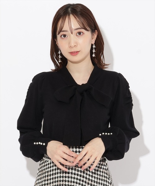 WILLSELECTION（ウィルセレクション）の「ギャザー袖ボウタイプルオーバー（ニット/セーター・レディース・ピンク/オフホワイト/ブラック・MEDIUM）」の3枚目の写真