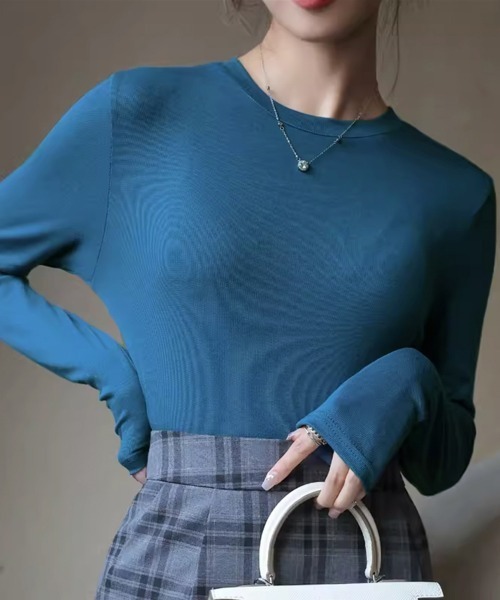 Miniministore(ミニミニストア)の「長袖Tシャツ 無地 レディース トップス(Tシャツ/カットソー・レディース・ブラック/ミント/ブルー/グレー/チャコールグレー/ブラウン/ホワイト/ダークベージュ・FREE)」の8枚目の写真