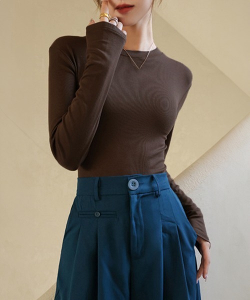 Miniministore(ミニミニストア)の「長袖Tシャツ 無地 レディース トップス(Tシャツ/カットソー・レディース・ブラック/ミント/ブルー/グレー/チャコールグレー/ブラウン/ホワイト/ダークベージュ・FREE)」の21枚目の写真