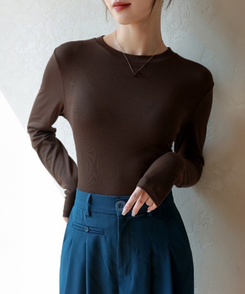 Miniministore(ミニミニストア)の「長袖Tシャツ 無地 レディース トップス(Tシャツ/カットソー・レディース・ブラック/ミント/ブルー/グレー/チャコールグレー/ブラウン/ホワイト/ダークベージュ・FREE)」の20枚目の写真