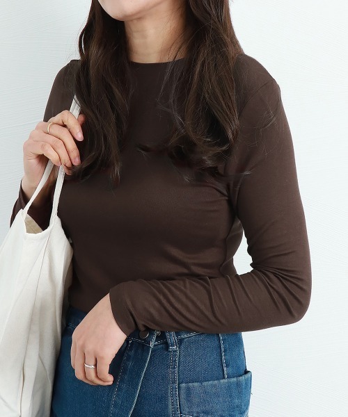 Miniministore(ミニミニストア)の「長袖Tシャツ 無地 レディース トップス(Tシャツ/カットソー・レディース・ブラック/ミント/ブルー/グレー/チャコールグレー/ブラウン/ホワイト/ダークベージュ・FREE)」の12枚目の写真