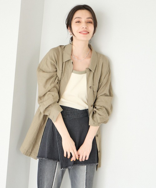 BAYFLOW(ベイフロー)の「リネンサファリジャケット(シャツ/ブラウス・レディース・チャコール/アイボリー/カーキ・SMALL/MEDIUM)」の2枚目の写真