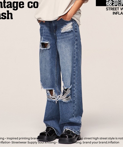 【セール】INFLATION／ウォッシュワイドデニム 2103032（デニムパンツ）｜INFLATION（インフレーション）