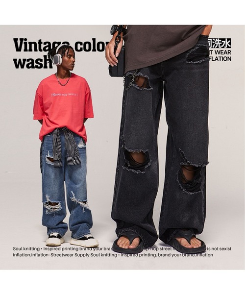 【セール】INFLATION／ウォッシュワイドデニム 2103032（デニムパンツ）｜INFLATION（インフレーション）