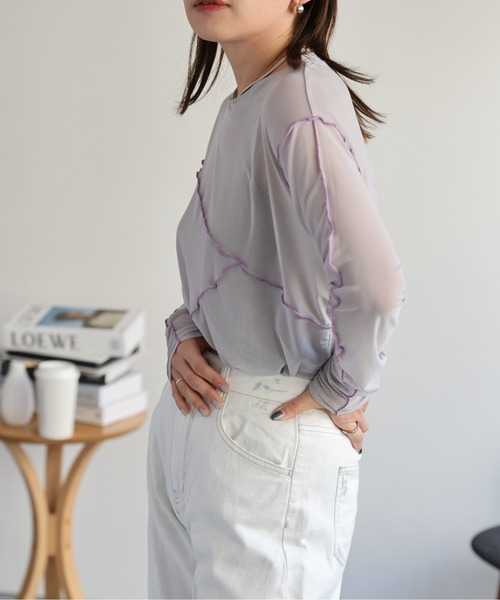 ap retro（アプレトロ）の「配色切替チュールトップス（Tシャツ/カットソー・レディース・グレイッシュベージュ/アイボリー/ブラック・FREE）」の19枚目の写真