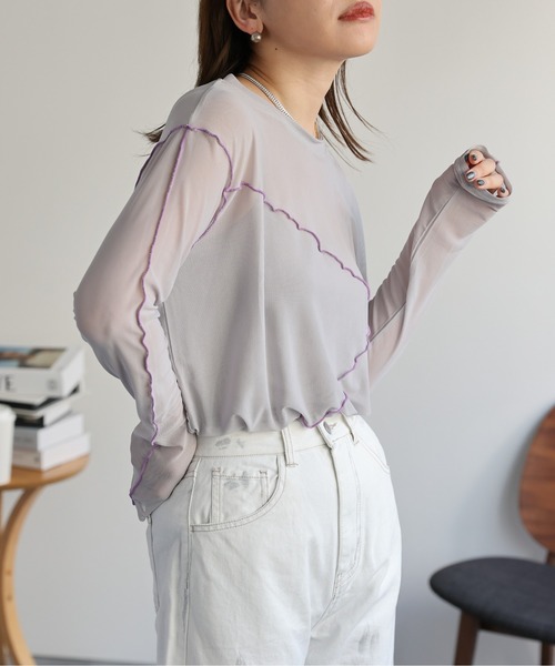 ap retro（アプレトロ）の「配色切替チュールトップス（Tシャツ/カットソー・レディース・グレイッシュベージュ/アイボリー/ブラック・FREE）」の20枚目の写真