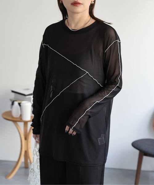 ap retro（アプレトロ）の「配色切替チュールトップス（Tシャツ/カットソー・レディース・グレイッシュベージュ/アイボリー/ブラック・FREE）」の17枚目の写真