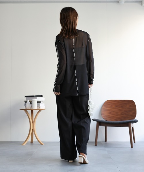 ap retro（アプレトロ）の「配色切替チュールトップス（Tシャツ/カットソー・レディース・グレイッシュベージュ/アイボリー/ブラック・FREE）」の4枚目の写真