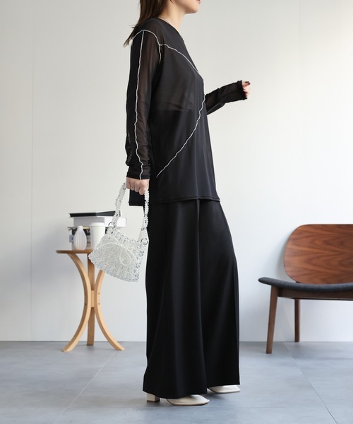 ap retro（アプレトロ）の「配色切替チュールトップス（Tシャツ/カットソー・レディース・グレイッシュベージュ/アイボリー/ブラック・FREE）」の5枚目の写真