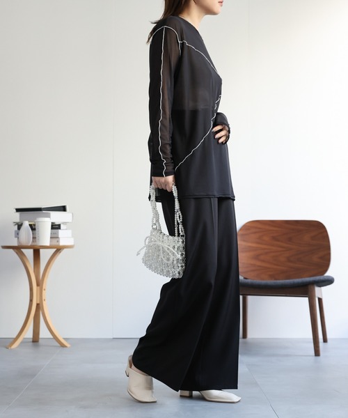 ap retro（アプレトロ）の「配色切替チュールトップス（Tシャツ/カットソー・レディース・グレイッシュベージュ/アイボリー/ブラック・FREE）」の7枚目の写真