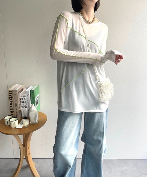 ap retro（アプレトロ）の「配色切替チュールトップス（Tシャツ/カットソー・レディース・グレイッシュベージュ/アイボリー/ブラック・FREE）」の22枚目の写真