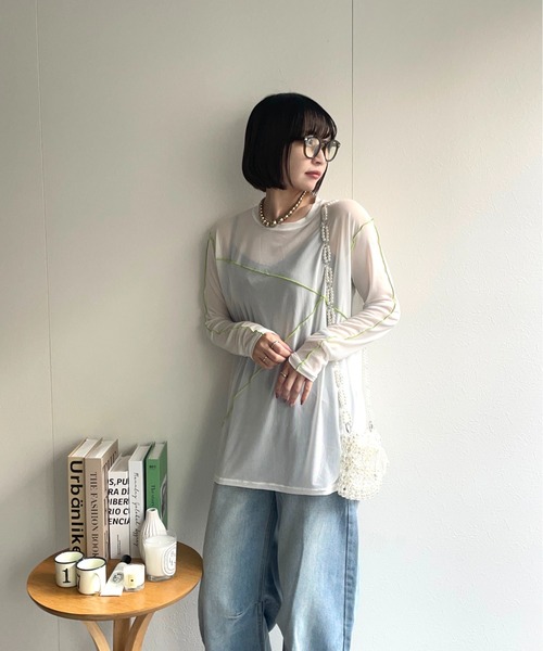 ap retro（アプレトロ）の「配色切替チュールトップス（Tシャツ/カットソー・レディース・グレイッシュベージュ/アイボリー/ブラック・FREE）」の15枚目の写真