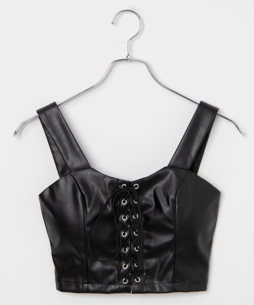 Figments（フィグメンツ）の「合皮レースアップビスチェ（キャミソール・レディース・ブラック・FREE）」の18枚目の写真