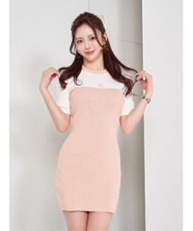 バイカラーロゴニットミニワンピース