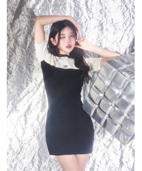 Darich バイカラーロゴニットミニワンピース　ブラック ダーリッチ Darich バイカラーロゴニットミニワンピース