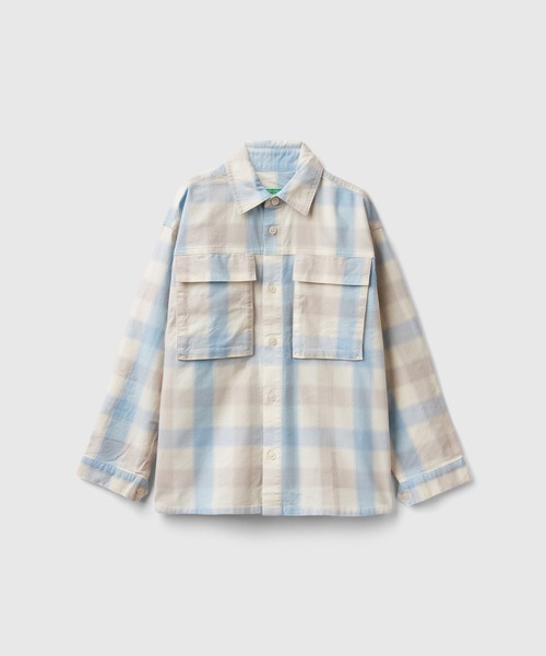 BENETTON (UNITED COLORS OF BENETTON)(ベネトンユナイテッドカラーズオブベネトン)の「キッズ先染めチェック柄長袖シャツB(シャツ/ブラウス・キッズ・ブルー系その他/レッド系その他・SMALL/MEDIUM/LARGE/X-LARGE)」の1枚目の写真