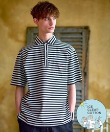 ◆【接触冷感/抗菌防臭/消臭】ICE CLEAR COTTON オーバーフィットボーダーポロシャツ
