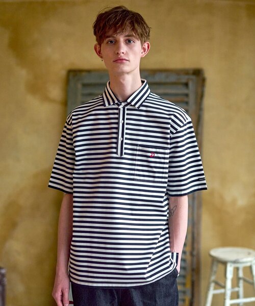 DRESSTERIOR（ドレステリア）の「◆【接触冷感/抗菌防臭/消臭】ICE CLEAR COTTON オーバーフィットボーダーポロシャツ（ポロシャツ・メンズ・ネイビー系2・90/92/91/94）」の4枚目の写真