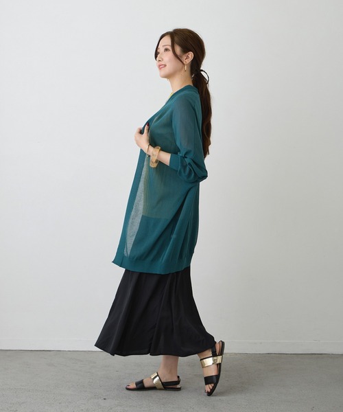 NICOLE white（ニコルホワイト）の「接触冷感 シアーニット ロングカーディガン（カーディガン/ボレロ・レディース・ブラック/オフホワイト/グレー/グリーン/オレンジ・FREE）」の8枚目の写真