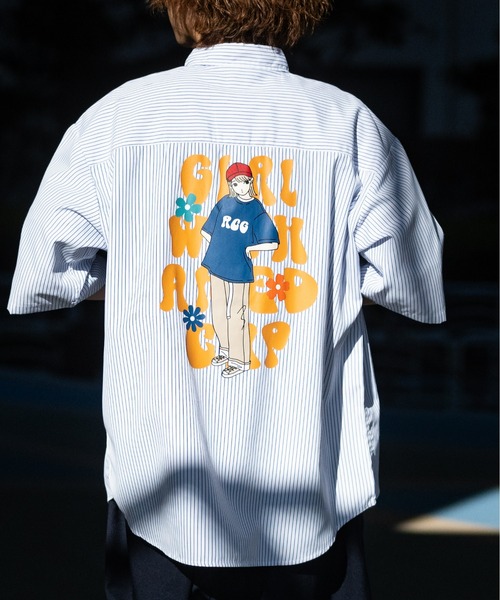 ストリート レッド Tシャツ 半袖 ルーズ トップス 韓国 cr9253 a-r】〔Red Cap Girl/レッドキャップガール〕バックイラスト