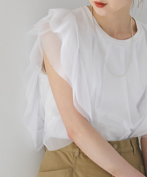 Noble(ノーブル)の「《追加》チュールノースリーブトップス 2(シャツ/ブラウス・レディース・ブラック/ホワイト・FREE)」の15枚目の写真