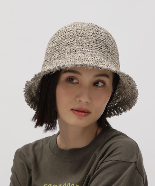 LAKOLE(ラコレ)の「ペーパーフリンジハット / 100135(ハット・レディース・ライトグリーン/オフホワイト/グレー・FREE)」の3枚目の写真
