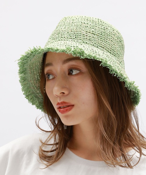 LAKOLE(ラコレ)の「ペーパーフリンジハット / 100135(ハット・レディース・ライトグリーン/オフホワイト/グレー・FREE)」の1枚目の写真