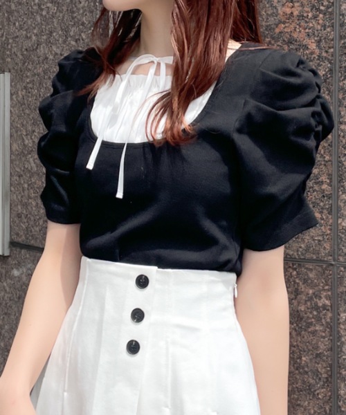 NOMAE（ノーマエ）の「フリルレイヤードトップス（Tシャツ/カットソー・レディース・ブルー系その他/ブラック/ピンク系その他/グレー・FREE）」の2枚目の写真