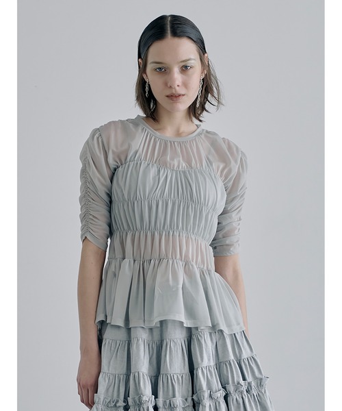 SORIN（ソリン ）の「Sheer Tricot Shirring T-shirt（Tシャツ