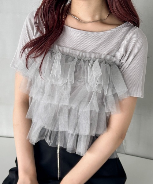 Heather(ヘザー)の「チュールティアードキャミ2P 125523(Tシャツ/カットソー・レディース・グレー/ホワイト×ホワイト/ホワイト×ブラック・FREE)」の3枚目の写真