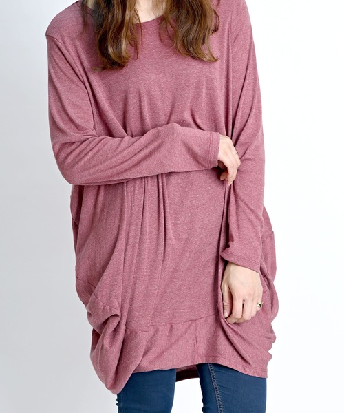 MARAI（マーライ）の「コクーンシルエット 長袖ロングTシャツ（Tシャツ/カットソー・レディース・レッド/グレー系/グリーン/グレー/マスタード/ブルー/ピンク・FREE）」の7枚目の写真