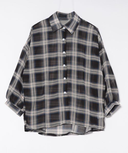 チェック柄ゆったりシアーシャツ