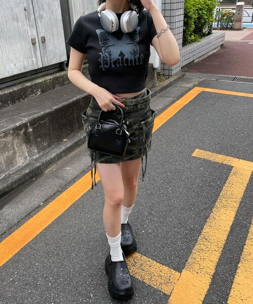 dispark(ディスパーク)の「DISPARK/バタフライプリントリブT(Tシャツ/カットソー・レディース・ブラック/ホワイト・FREE)」の11枚目の写真