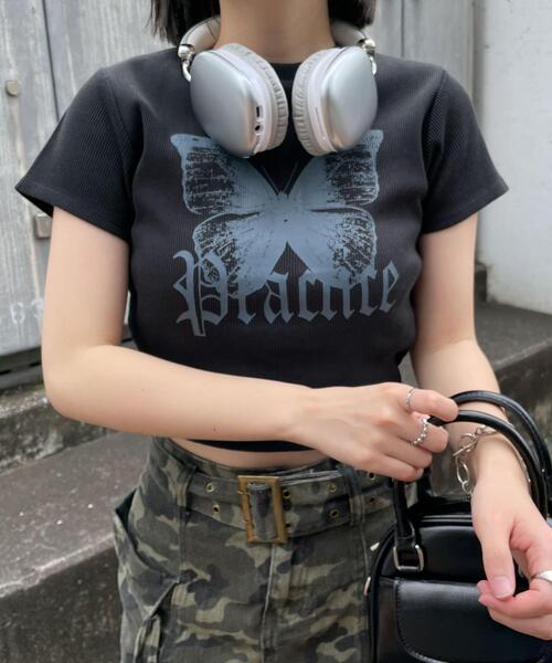 dispark(ディスパーク)の「DISPARK/バタフライプリントリブT(Tシャツ/カットソー・レディース・ブラック/ホワイト・FREE)」の5枚目の写真