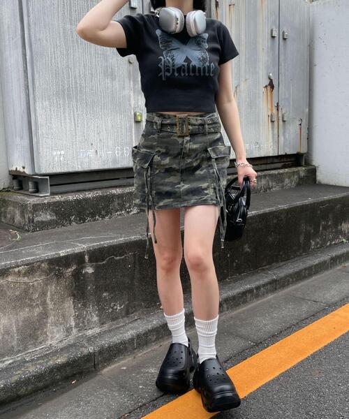 dispark(ディスパーク)の「DISPARK/バタフライプリントリブT(Tシャツ/カットソー・レディース・ブラック/ホワイト・FREE)」の4枚目の写真