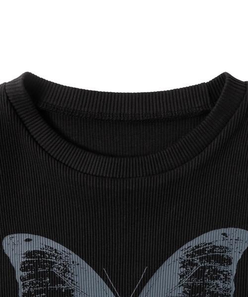 dispark(ディスパーク)の「DISPARK/バタフライプリントリブT(Tシャツ/カットソー・レディース・ブラック/ホワイト・FREE)」の16枚目の写真