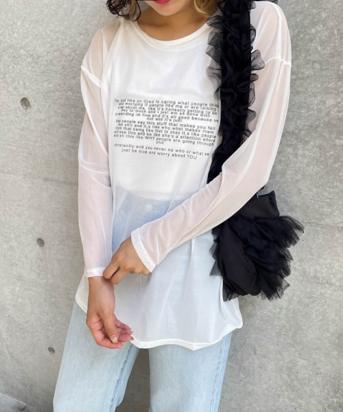 ENIM BY VICKY(エニムバイビッキー)の「シアーロゴプリントロンT《手洗い可能》(Tシャツ/カットソー・レディース・ブラック/ホワイト・M)」の7枚目の写真