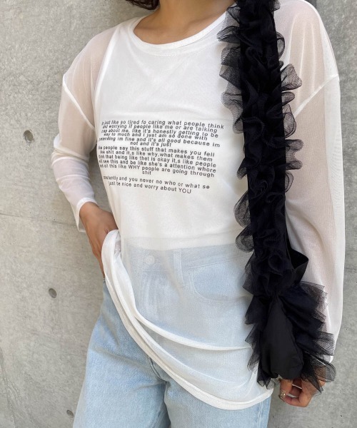 ENIM BY VICKY(エニムバイビッキー)の「シアーロゴプリントロンT《手洗い可能》(Tシャツ/カットソー・レディース・ブラック/ホワイト・M)」の8枚目の写真