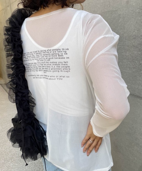 ENIM BY VICKY(エニムバイビッキー)の「シアーロゴプリントロンT《手洗い可能》(Tシャツ/カットソー・レディース・ブラック/ホワイト・M)」の9枚目の写真