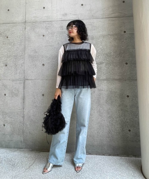 ENIM BY VICKY(エニムバイビッキー)の「シアーロゴプリントロンT《手洗い可能》(Tシャツ/カットソー・レディース・ブラック/ホワイト・M)」の10枚目の写真
