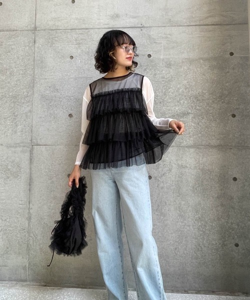 ENIM BY VICKY(エニムバイビッキー)の「シアーロゴプリントロンT《手洗い可能》(Tシャツ/カットソー・レディース・ブラック/ホワイト・M)」の11枚目の写真