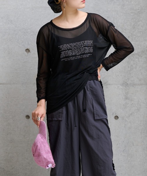 ENIM BY VICKY(エニムバイビッキー)の「シアーロゴプリントロンT《手洗い可能》(Tシャツ/カットソー・レディース・ブラック/ホワイト・M)」の14枚目の写真