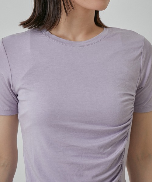 XEXYMIX（ゼクシィミックス）の「【XEXYMIX】サイドシャーリングアシンメトリーTシャツ（Tシャツ/カットソー・レディース・ブラック/ホワイト/ピンク/ラベンダー・L/M）」の20枚目の写真