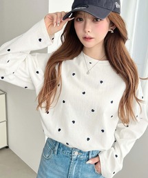綿100%天竺. ハート刺繍ロングTシャツ