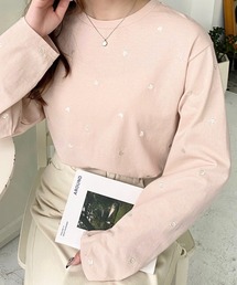 綿100%天竺. ハート刺繍ロングTシャツ