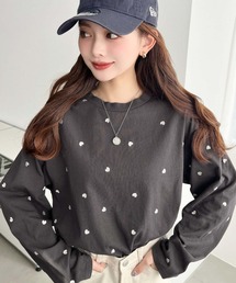 綿100%天竺. ハート刺繍ロングTシャツ