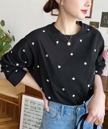 綿100%天竺. ハート刺繍ロングTシャツ