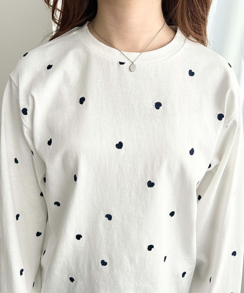 セール】綿100%天竺. ハート刺繍ロングTシャツ（Tシャツ/カットソー